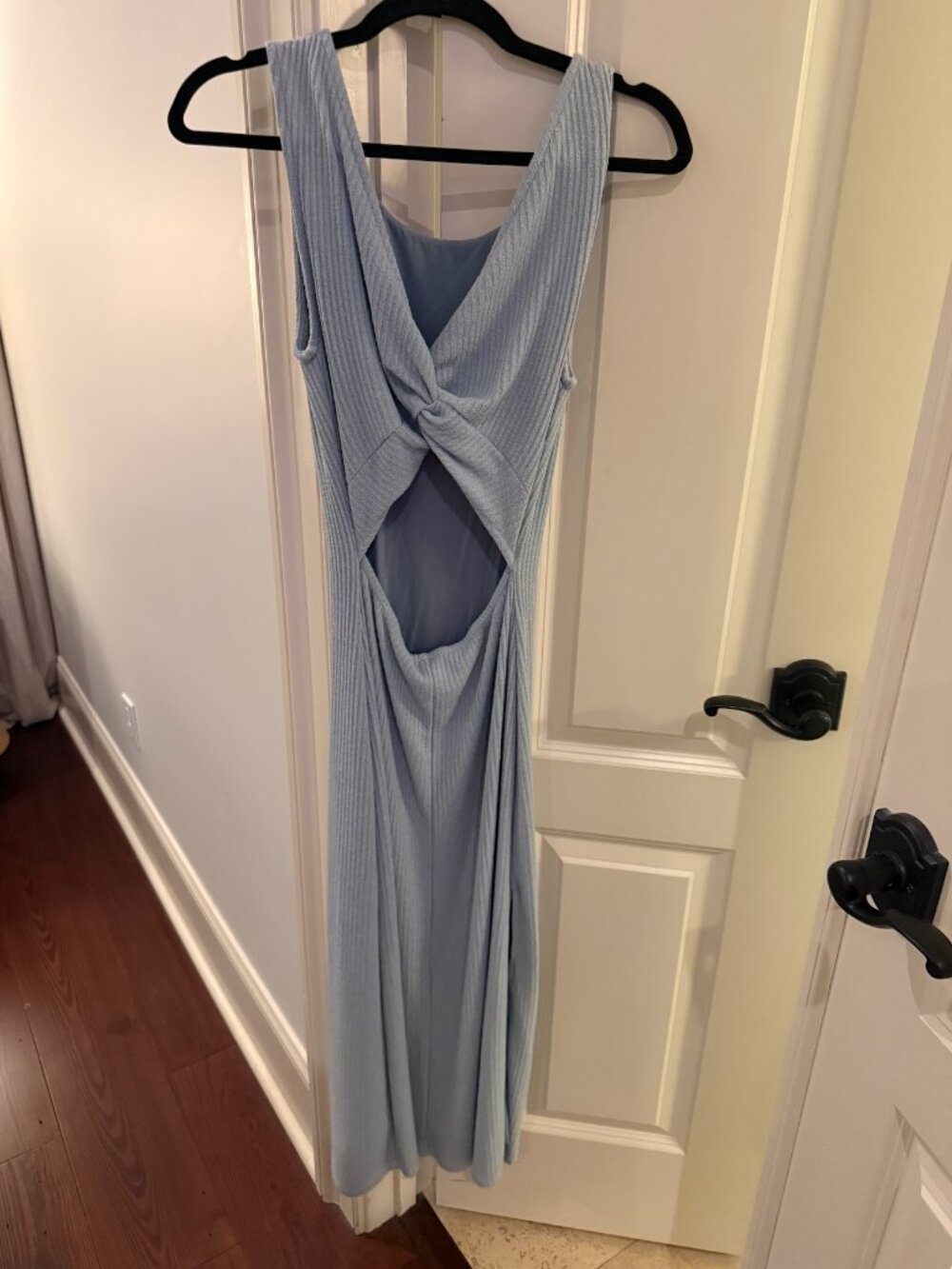 Lulu's Fabulous & Flirty Sage Blue Ribbed Twist-Back Midi Dress - Picture 6 of 7